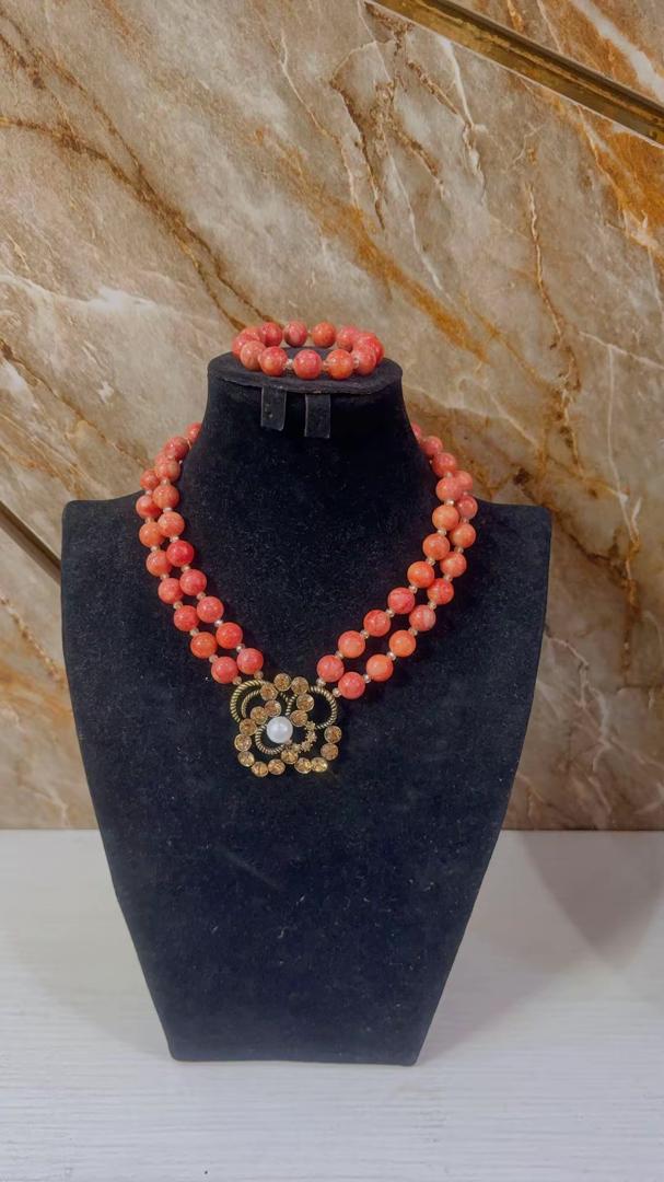 Classic Coral Bead Necklace Set