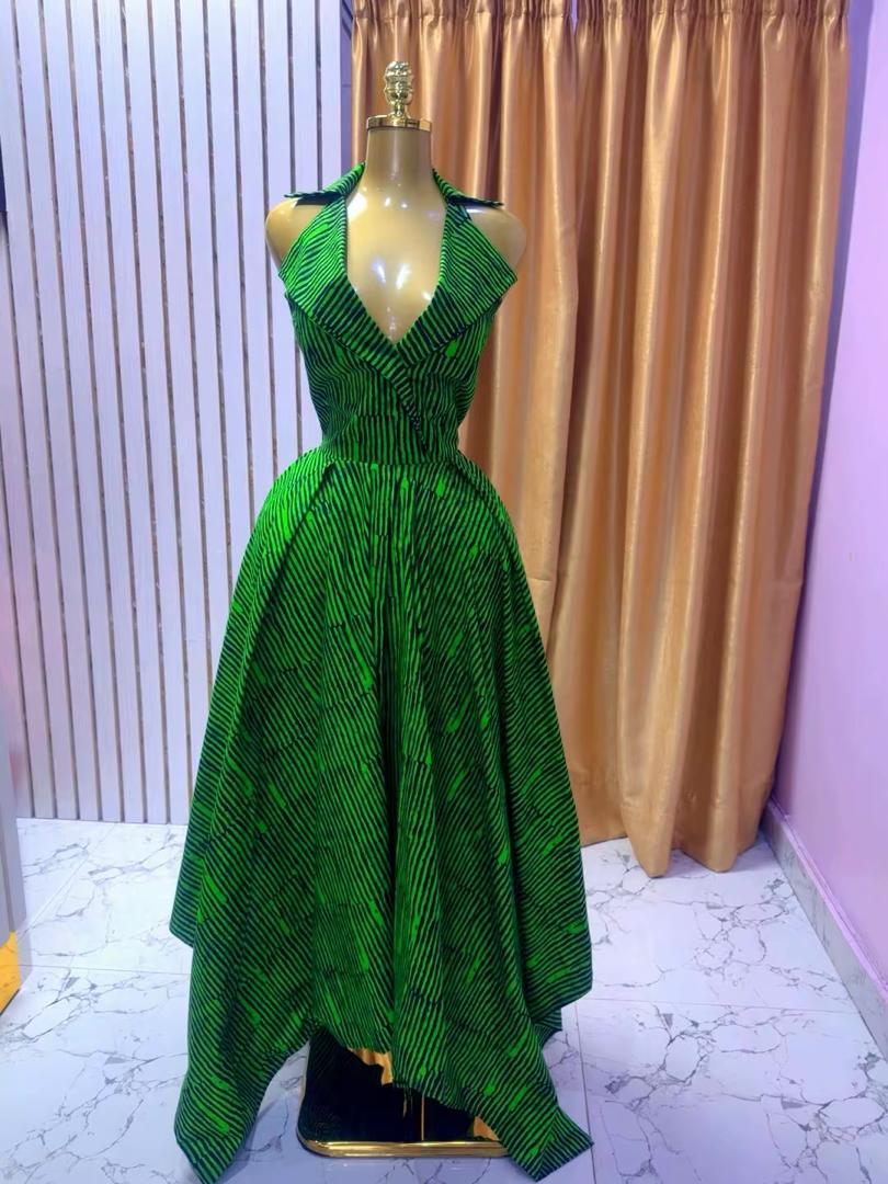 Green Halterneck Ankara Gown