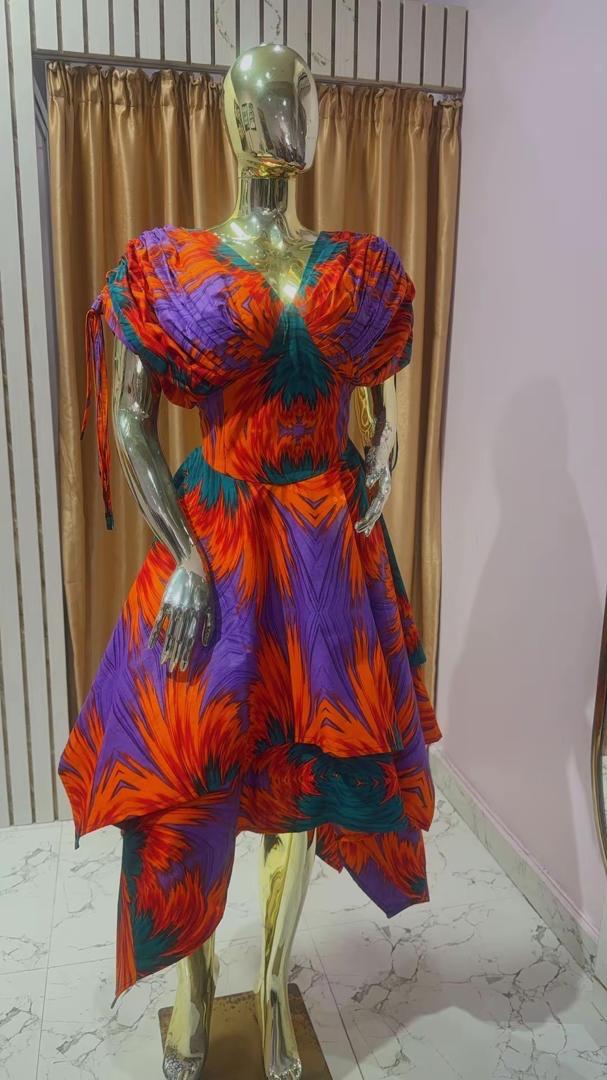 Asymmetrical Ankara Midi Dress