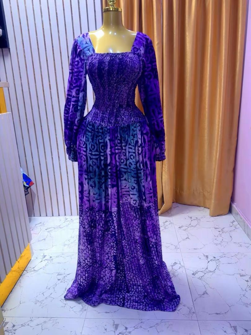 Adire Smocked Maxi Gown