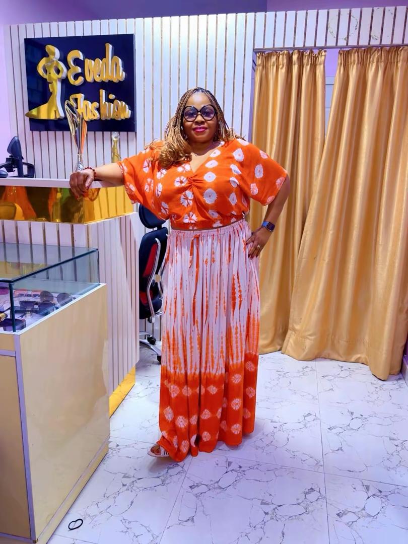 Orange Adire 2-Piece